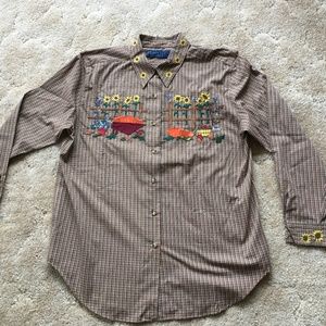 Karen Scott Embroidered Button Front Blouse Shirt